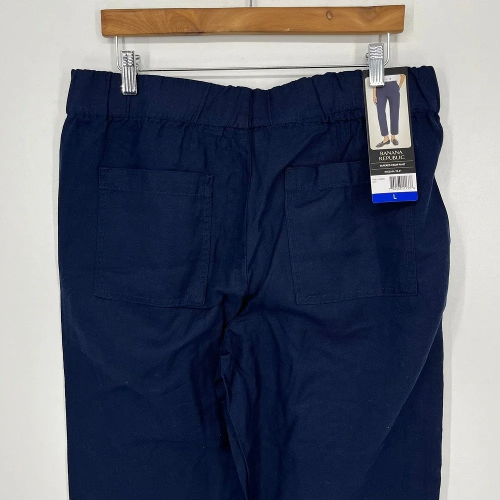 Banana Republic Womens Tapered Crop Pant Navy Blue Linen Blend Large 1868296 NWT